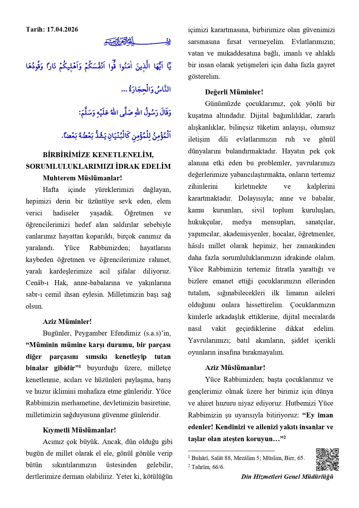 Birbirimize Kenetlenelim, Sorumluluklarımızı İdrak Edelim.webp